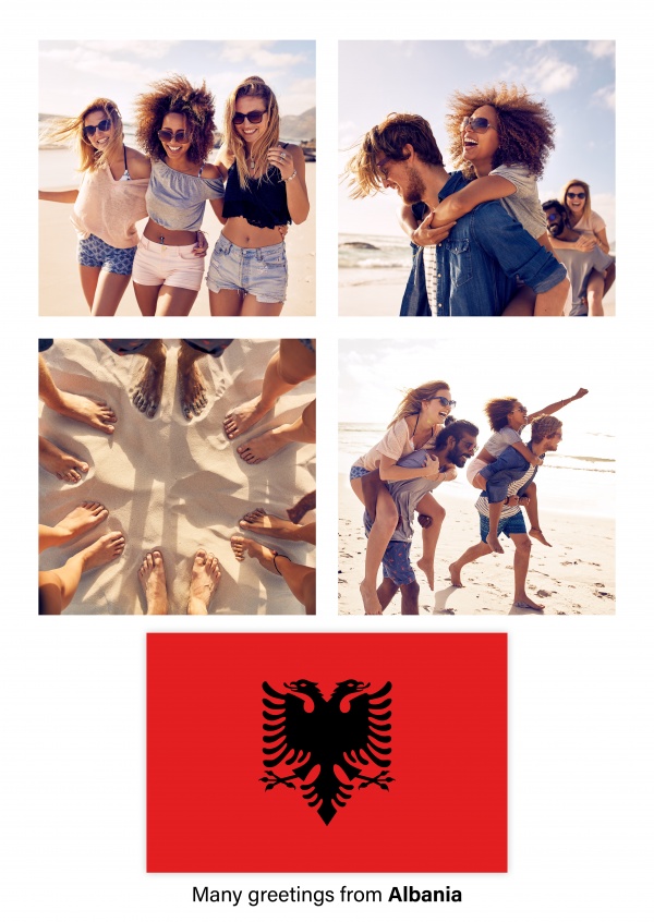 Ansichtkaart met een vlag van Albanië