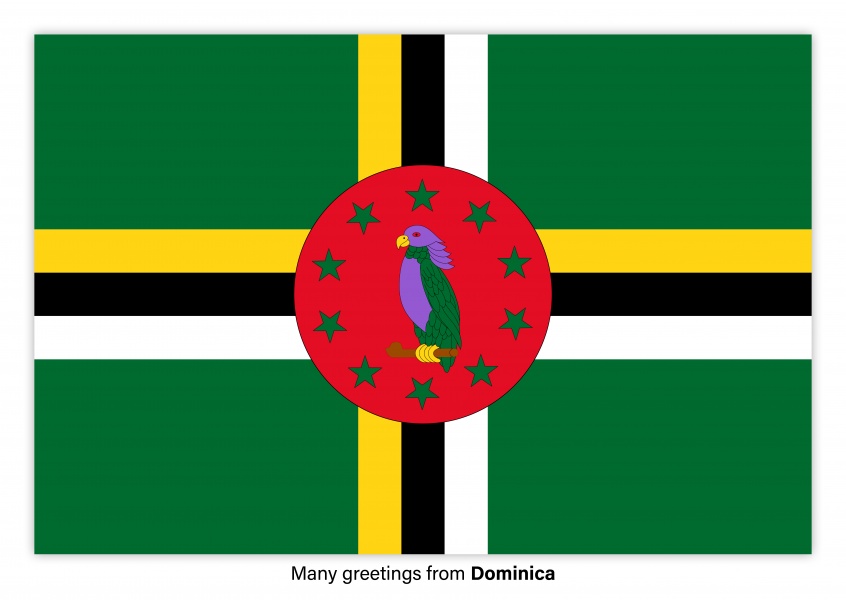 Ansichtkaart met een vlag van Dominica