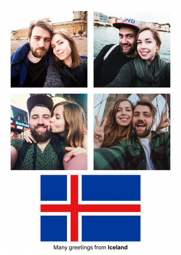 Ansichtkaart met een vlag van Ijsland