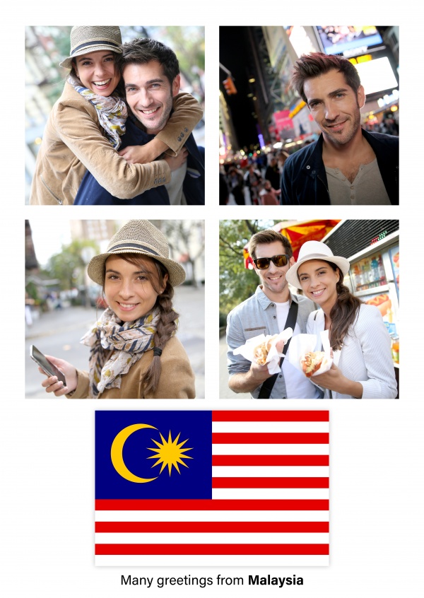 Ansichtkaart met een vlag van Maleisië