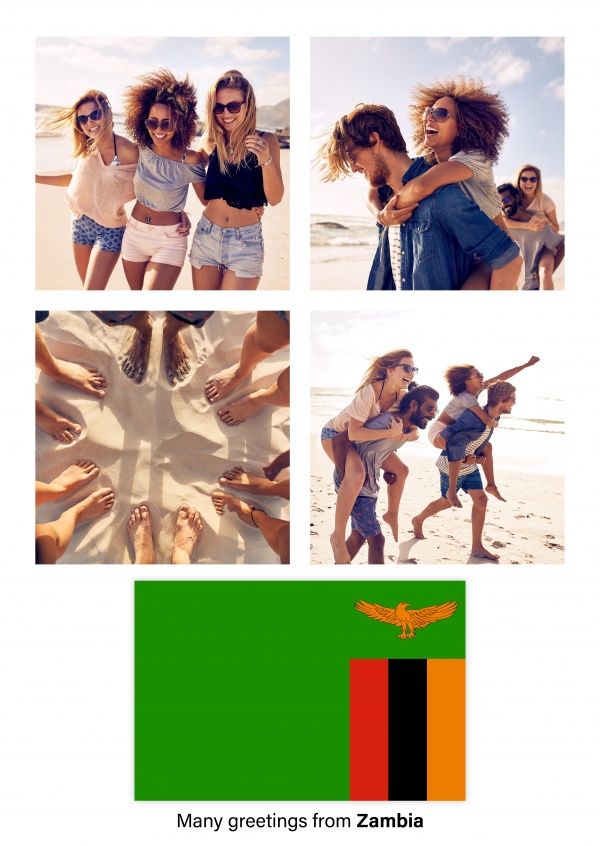 Ansichtkaart met een vlag van Zambia