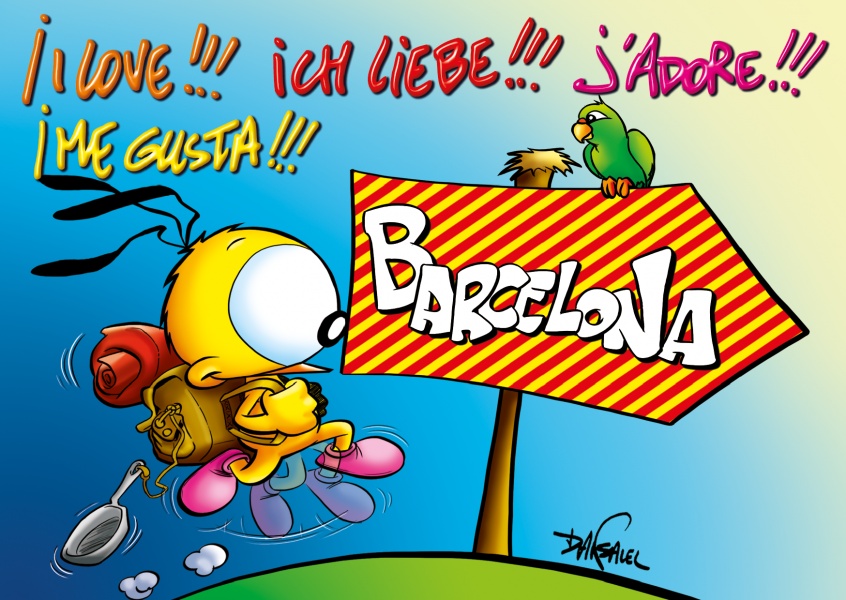 Le Piaf Cartoon ik hou van Barcelona