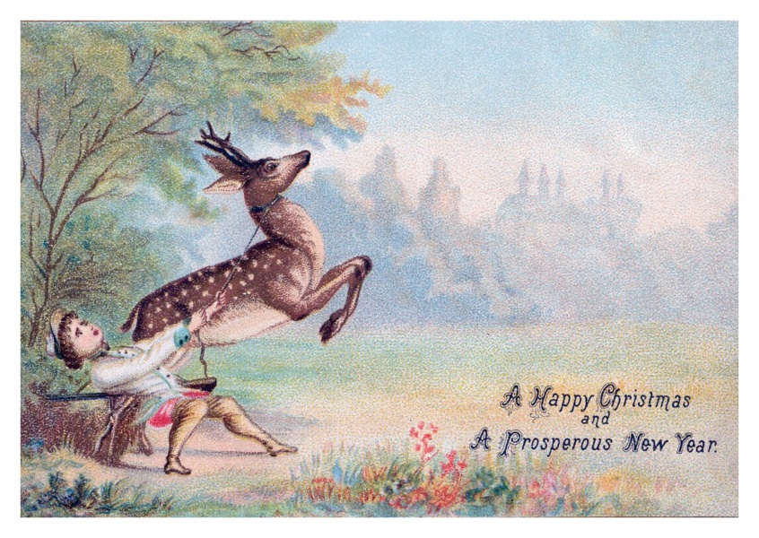 Vintage illustration boy reindeer