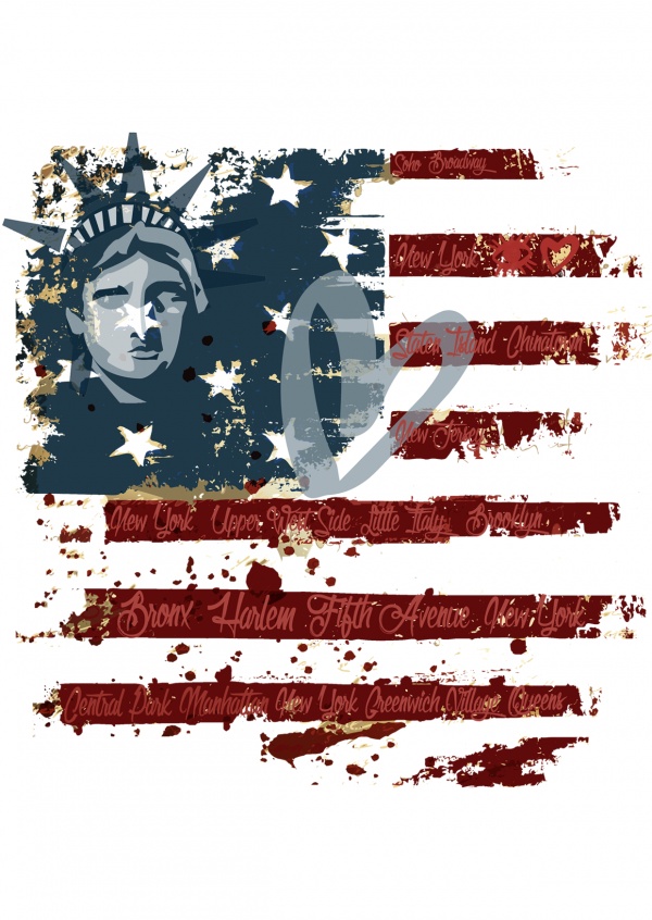 illustration Eye-älskar USA flaggan och frihetsgudinnan