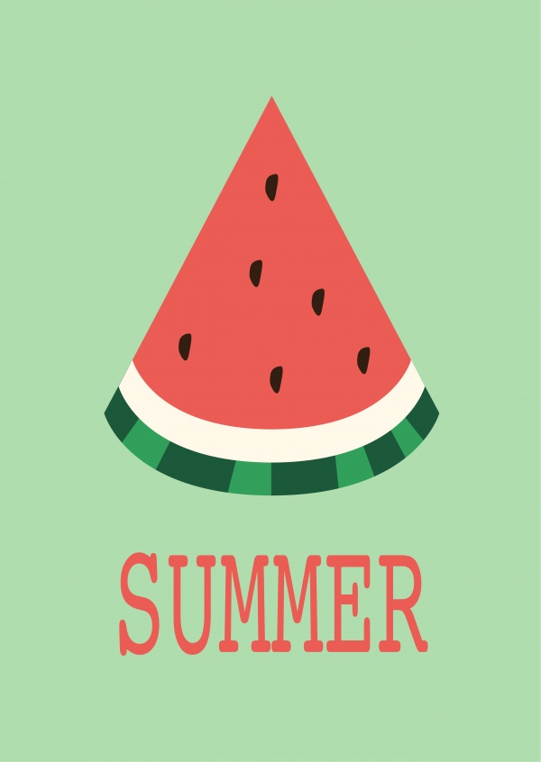 greeting card with a piece of watermelon on a green background