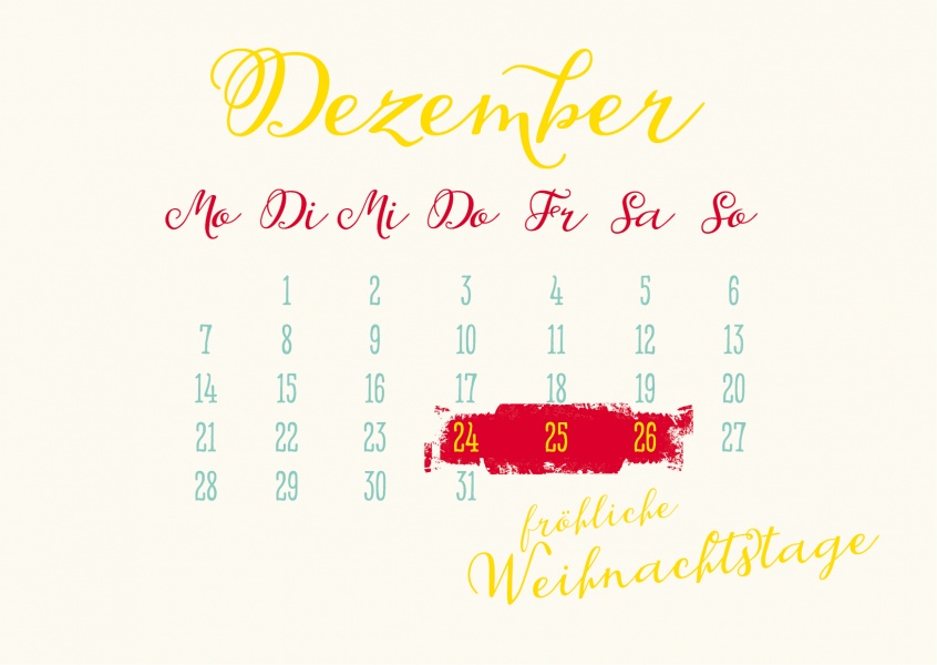Weihnachtstage Kalender Dezember Grusskarte