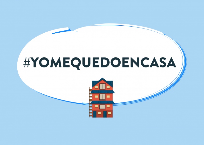 cartão-postal dizendo #YOMEQUEDOENCASA