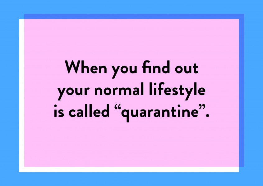When you find out your normal lifestyle is called “quarantine”