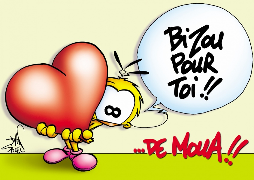Le Piaf Cartoon Valentine's Day Bizou pour toi