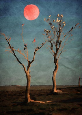 Kubistika little trees with red moon