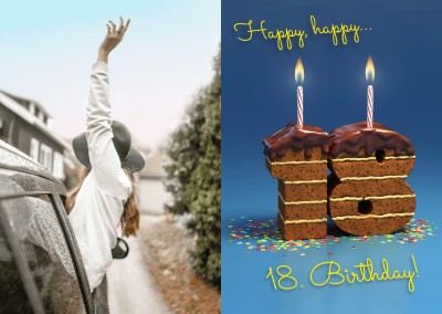 18. Geburtstags-Schokoladenkuchen und blauem Hintergrund
