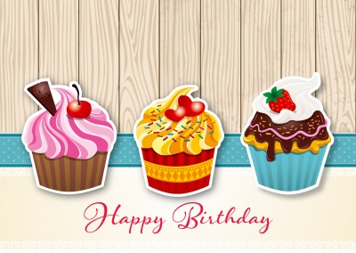 3 muffins happy birthday postcard greeting card