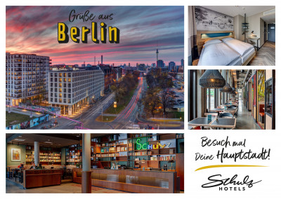 Postkarte Schulz Hotel Berlin Wall Grüße aus Berlin