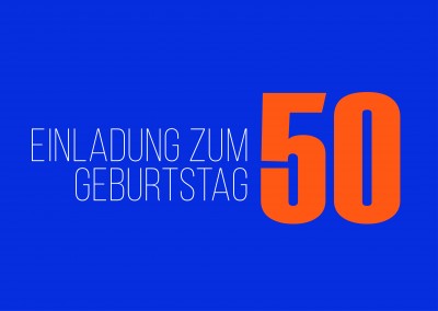 Einladung zum 50. Geburtstag mit blauem Hintergrund
