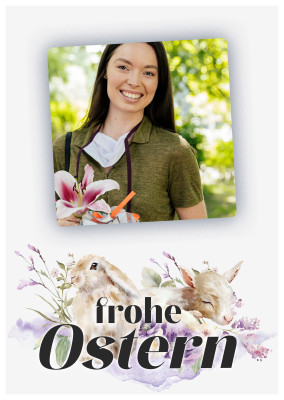 Postkarte Frohe Ostern mit Hase und Lämmchen