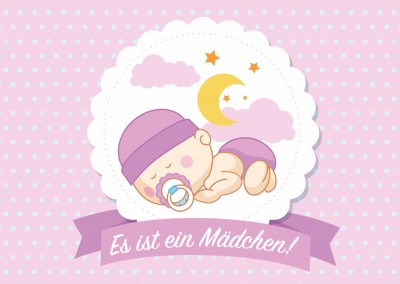 SÃ¼ÃŸe Grusskarte zur Geburt baby mÃ¤dchen rosa