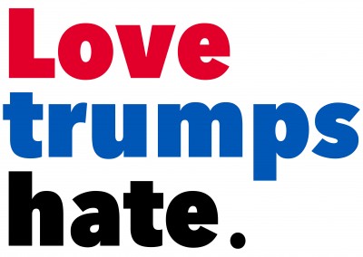 Love Trumps Hate in blue red black