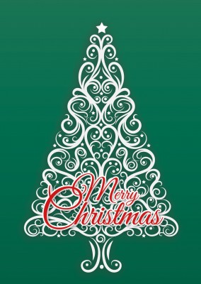 White Christmastree on green background