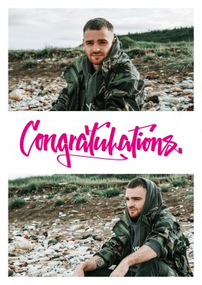 Glückwunschkarte mit pinkfarbenem Graffitischriftzug für zwei Fotos