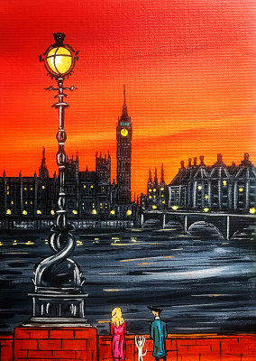 Painting from South London Artist Dan London sunset big ben