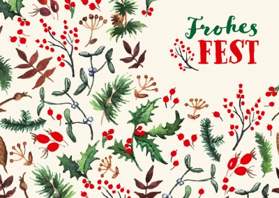 Weihnachts Grusskarte mit Illustration Weihnachtspflanzen