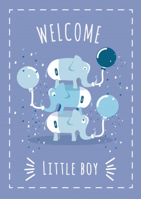 Welcome little boy-Schriftzug mit Elephanten-Pyramide