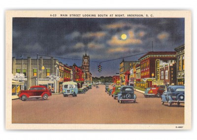 Anderson South Carolina Main Street Looking South at Night