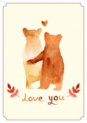 illustration of two bears, a heart and lettering love you