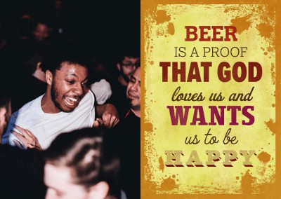 Vintage quote card: Beer is a proof that god loves us and wants us to be happy