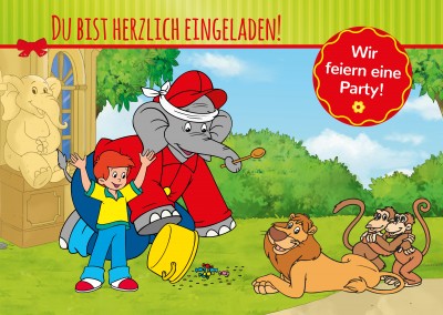Grafik Benjamin Blümchen mit Otto und Löwen blinde Kuh