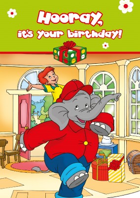illustration Benjamin the elephant and Otto celebrating birthday