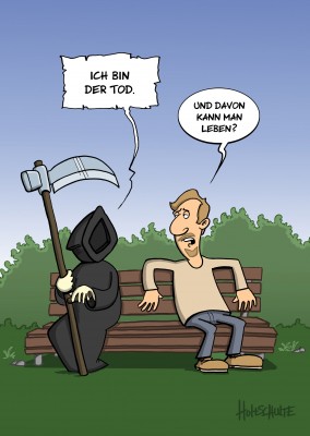 tot aber lustig Michael Holtschulte Cartoon Sensemann im PArk