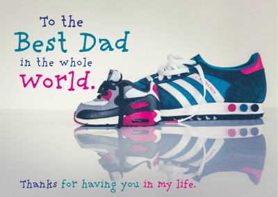 Photo of man shoes and children shoes.Best Dad in the whole worldâ€“mypostcard