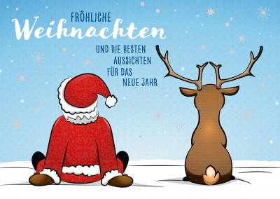 Illustration Weihnachtsmann und Rentier im Schnee