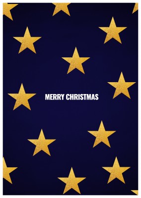 dunkelblaue Weihnachtskarte mit goldenen Sternen