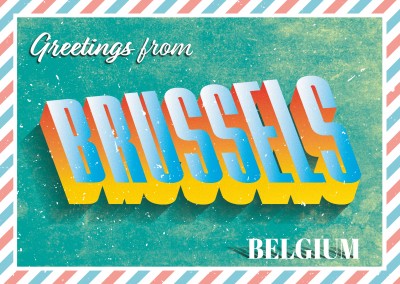 Greetings from Bruxelles Retro lettering greetingcard