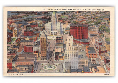 Buffalo, New York, aerial view of downtown civic center