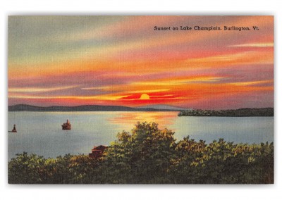 Burlington Vermont Lake Champlain Sunset on Lake Scenic View