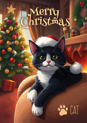 tarjeta de felicitación Feliz Navidad gato