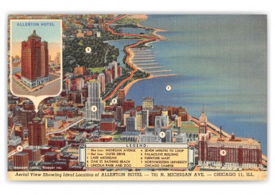 Chicago Illinois Aerial View Showing Ideal Location of Allerton Hotel