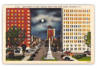 Columbia, South Carolina, Main Street looking north at night