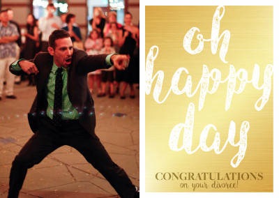 Oh happy day-congrats on divorce in white letters on golden ground