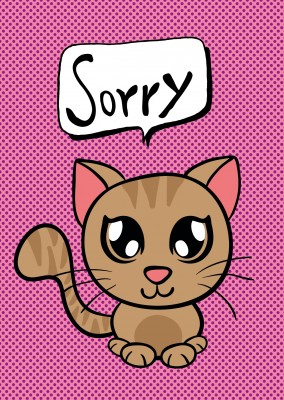 cute cat handdrawn illustration speech bubble sorry