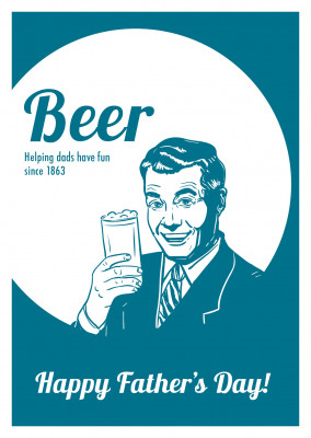 Retro graphic with man holding beer glass, helping daddies havinf fun since