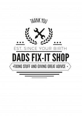 Card with Logo of a Dads-Fix-it-shop on it