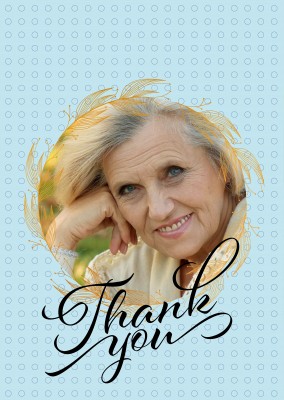 Personalisierbare Dankeskarte mit goldenen Kranz und blauen hintergrund mit handgeschriebenen thank you
