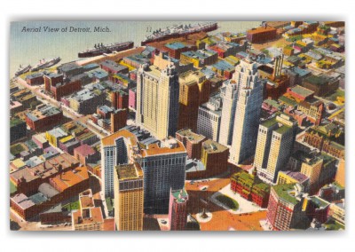 Detroit Michigan Aerial View Downtown