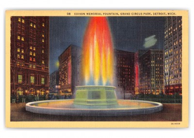 Detroit Michigan Grand Circus Park Edison Memorial Fountain at Night