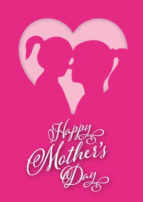 Muttertags-Grafik in pink mit Mutter und Tochter Silhouette–mypostcard