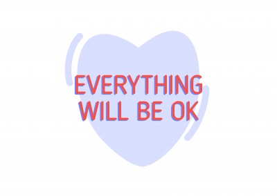Everyting will be OK, red text over a blue heart